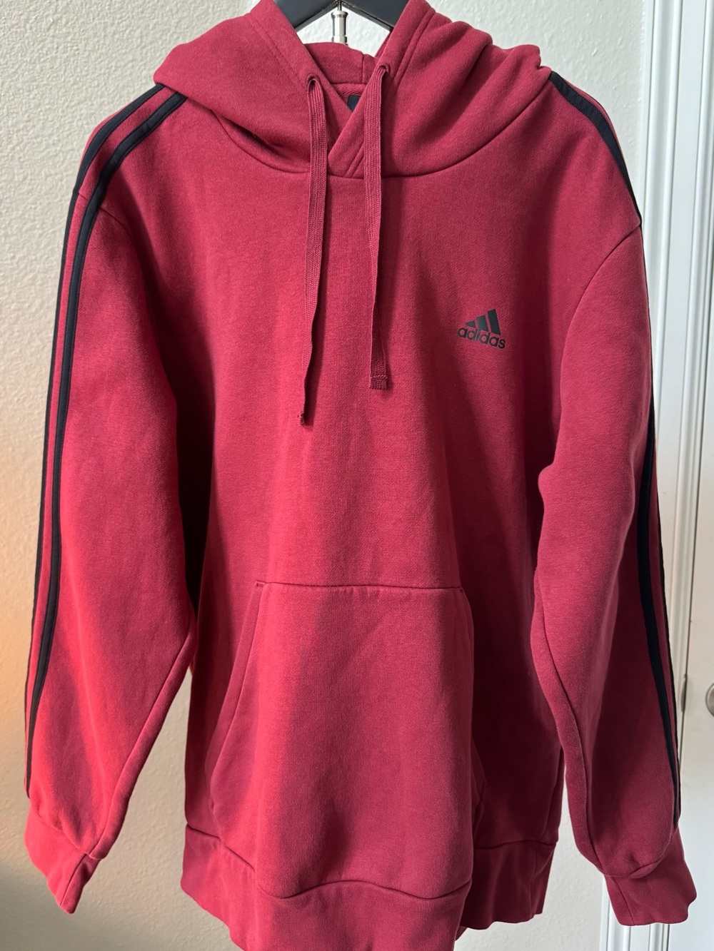 adidas Burgundy Hoodie with Black Shoulder Stripes